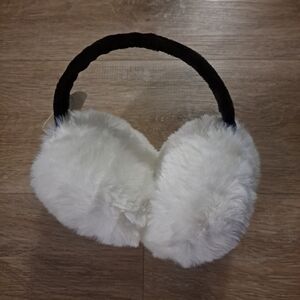 Plush White Faux Fur Earmuffs Black Headband
